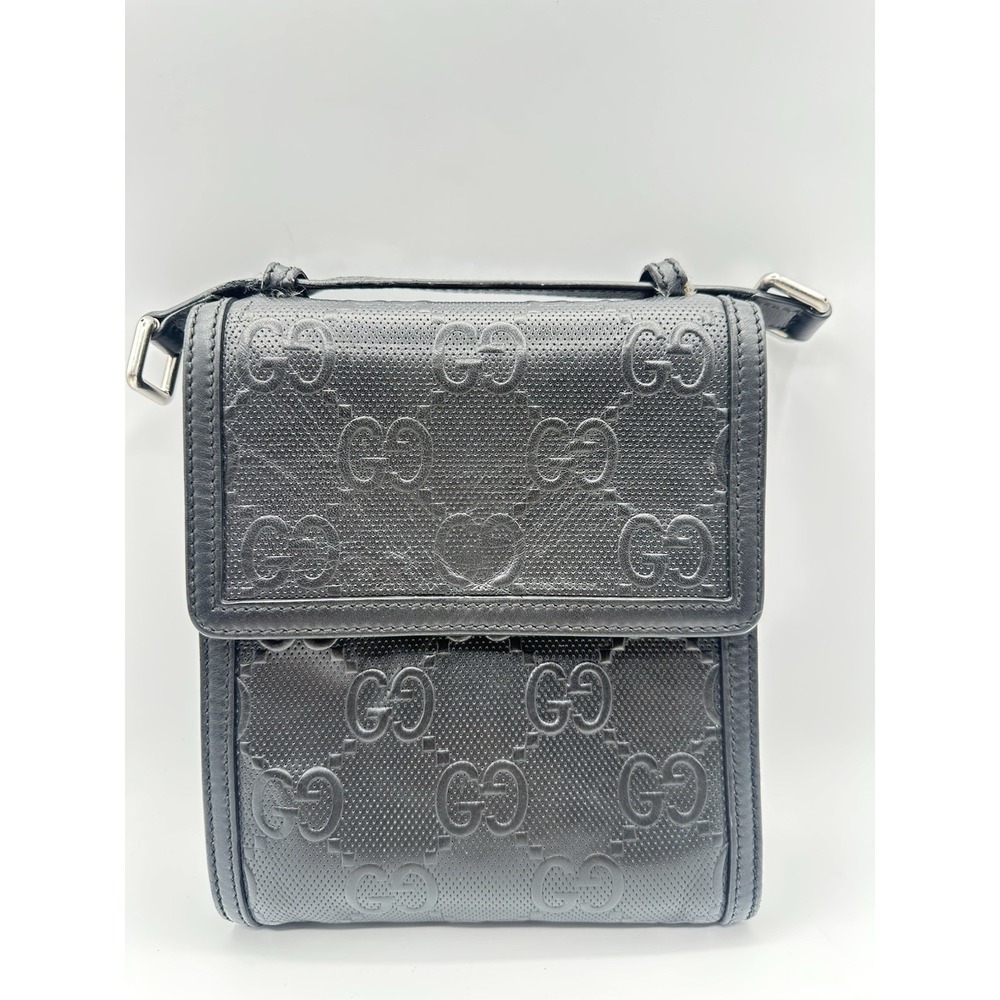 Gucci Guccissima Black Leather Crossbody Shoulder Bag Messenger Unisex Italy